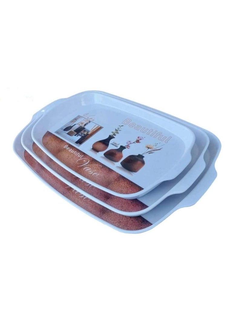 طقم صواني ميلامين الجوهره 3 قطعة مستاطيلة صينية مقاس: 46×33 سم صينية مقاس: 36.5×26 سم صينية مقاس: 27×18.5 سم برجل ثقيل الوزن لون متعدد الالوان 25625652 - Image 3